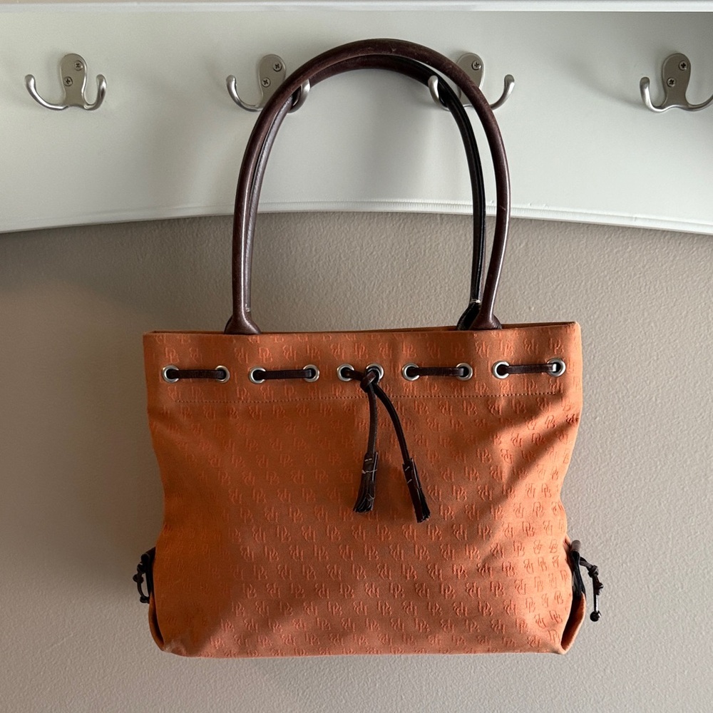 Vintage Orange and Brown Dooney & Bourke Monogram Tote Bag